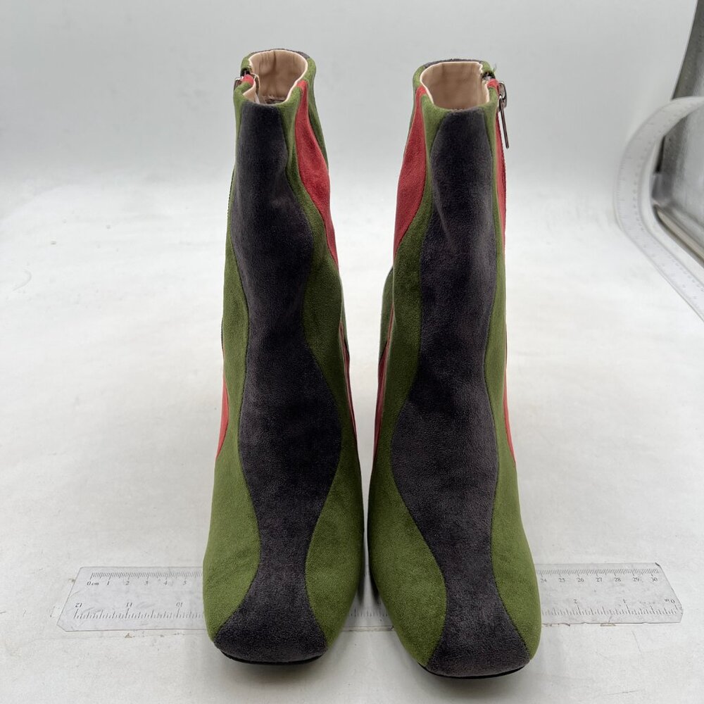 Fowt Green Patchwork Squared Toe Ankle Boots Bloc… - image 2